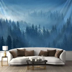 Misty Forest Landscape Hanging Tapestry Wall Art Large Tapestry Mural Decor Photograph Backdrop Blanket Curtain Home Bedroom Living Room Decoration