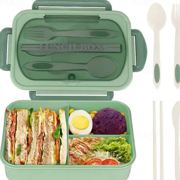 1000ML Lunch Box with Tableware for Office Workers, Square Divided Microwave Oven Bento Box, Leakproof Food Container, Back School Home Kitchen Supplies