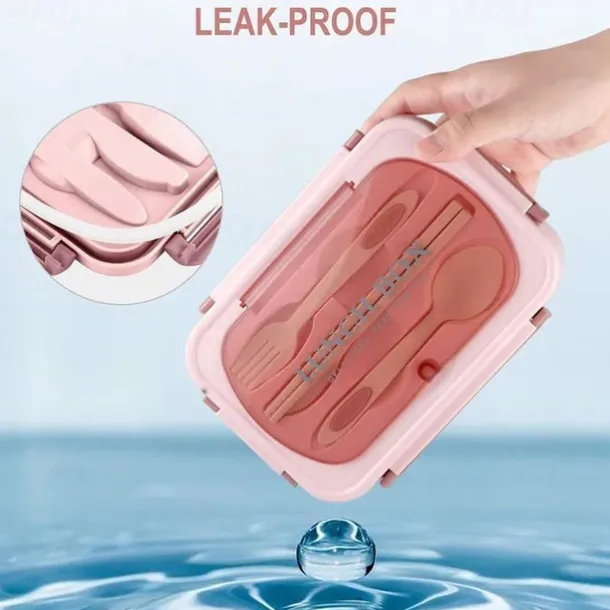 1000ML Lunch Box with Tableware for Office Workers, Square Divided Microwave Oven Bento Box, Leakproof Food Container, Back School Home Kitchen Supplies