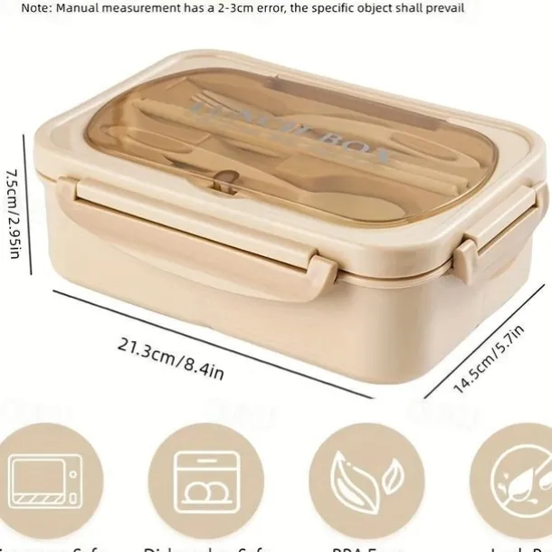 1000ML Lunch Box with Tableware for Office Workers, Square Divided Microwave Oven Bento Box, Leakproof Food Container, Back School Home Kitchen Supplies