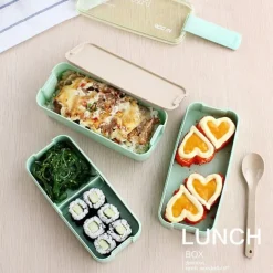 900ml Portable Lunch Box 3 Layer Wheat Straw Bento Boxes Microwave Dinnerware Food Storage Container Foodbox 1set