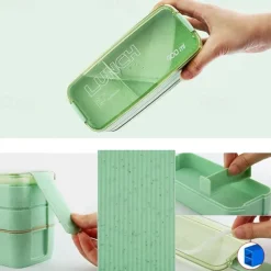 900ml Portable Lunch Box 3 Layer Wheat Straw Bento Boxes Microwave Dinnerware Food Storage Container Foodbox 1set