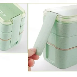 900ml Portable Lunch Box 3 Layer Wheat Straw Bento Boxes Microwave Dinnerware Food Storage Container Foodbox 1set