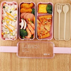 900ml Portable Lunch Box 3 Layer Wheat Straw Bento Boxes Microwave Dinnerware Food Storage Container Foodbox 1set