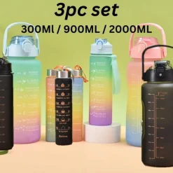 2000ML/900ML/300ML 3PCS Frosted Gradient Plastic Cup Large Capacity Portable Straw Cup With Handle Outdoor Travel Gradient Color Graduated Frosted Water Bottle Sports Bottle Straw Cup