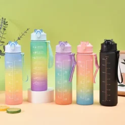 2000ML/900ML/300ML 3PCS Frosted Gradient Plastic Cup Large Capacity Portable Straw Cup With Handle Outdoor Travel Gradient Color Graduated Frosted Water Bottle Sports Bottle Straw Cup