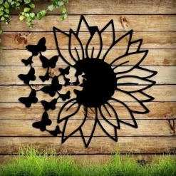 Modern Butterfly Sunflower Metal Wall Decor Tree of Life Metal Wall Art Bird Ornament Home Bedroom Living Room Window Decoration