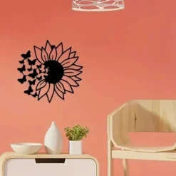 Modern Butterfly Sunflower Metal Wall Decor Tree of Life Metal Wall Art Bird Ornament Home Bedroom Living Room Window Decoration