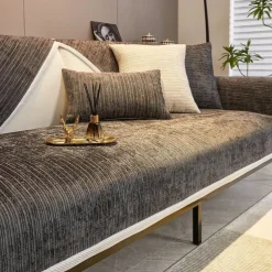 Modern Chenille Sofa Cushion Set Simple and Elegant Design in Gray Four Seasons Universal Luxurious Full-Cover Non-Slip Sofa Protector Perfect for a Sleek and Sophisticated