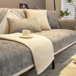 Modern Chenille Sofa Cushion Set Simple and Elegant Design in Gray Four Seasons Universal Luxurious Full-Cover Non-Slip Sofa Protector Perfect for a Sleek and Sophisticated