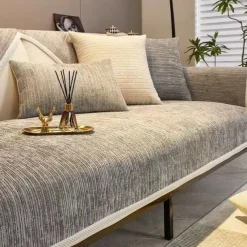 Modern Chenille Sofa Cushion Set Simple and Elegant Design in Gray Four Seasons Universal Luxurious Full-Cover Non-Slip Sofa Protector Perfect for a Sleek and Sophisticated