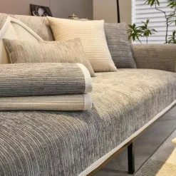 Modern Chenille Sofa Cushion Set Simple and Elegant Design in Gray Four Seasons Universal Luxurious Full-Cover Non-Slip Sofa Protector Perfect for a Sleek and Sophisticated