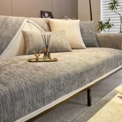 Modern Chenille Sofa Cushion Set Simple and Elegant Design in Gray Four Seasons Universal Luxurious Full-Cover Non-Slip Sofa Protector Perfect for a Sleek and Sophisticated