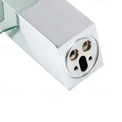 Modern Chrome Glass Waterfall Bathroom Basin Single Handle One Hole Bath Taps with Hot and Cold Water Switch