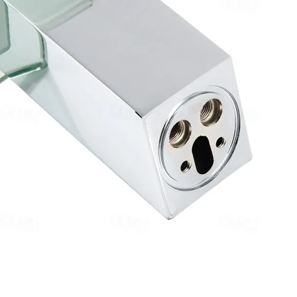 Modern Chrome Glass Waterfall Bathroom Basin Single Handle One Hole Bath Taps with Hot and Cold Water Switch