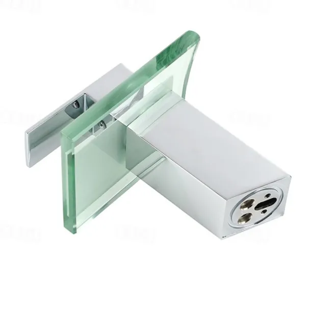 Modern Chrome Glass Waterfall Bathroom Basin Single Handle One Hole Bath Taps with Hot and Cold Water Switch