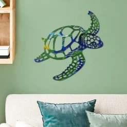 Modern Creative Iron Decorative Turtle Hanger Colorful Spray Metal Material Wall Decoration Turtle Tropical Ocean Style Decorative Wall Hanger