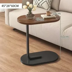 Modern C-Shaped Sofa Side Table & Coffee Table - Durable Wood & Iron Construction, 4 Colors (Walnut/Oak/Black/White) - Sturdy Frame for Living Room, Bedroom, RV & Balcony Decor