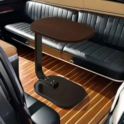 Modern C-Shaped Sofa Side Table & Coffee Table - Durable Wood & Iron Construction, 4 Colors (Walnut/Oak/Black/White) - Sturdy Frame for Living Room, Bedroom, RV & Balcony Decor