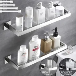 Modern Shower Caddy Bath Toilet Rack Stainless Steel Tempered Glass Shelf Rack Shower Toiletries Rack Cosmetics Storage Rack
