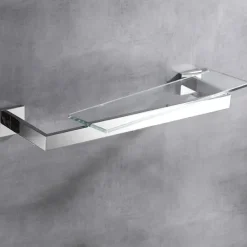 Modern Shower Caddy Bath Toilet Rack Stainless Steel Tempered Glass Shelf Rack Shower Toiletries Rack Cosmetics Storage Rack