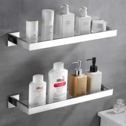 Modern Shower Caddy Bath Toilet Rack Stainless Steel Tempered Glass Shelf Rack Shower Toiletries Rack Cosmetics Storage Rack