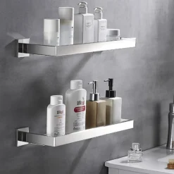 Modern Shower Caddy Bath Toilet Rack Stainless Steel Tempered Glass Shelf Rack Shower Toiletries Rack Cosmetics Storage Rack