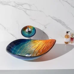 Modern simple clear light carving yuan treasure basin tempered glass wash basin with waterfall faucet basin support sink BWY19-193