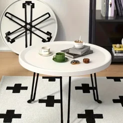 Modern Small Round Folding Coffee Table Tray Surface, 3 Legs, Suitable for Compact Spaces, Bedrooms and Living Rooms