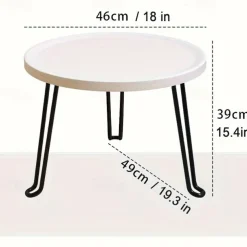 Modern Small Round Folding Coffee Table Tray Surface, 3 Legs, Suitable for Compact Spaces, Bedrooms and Living Rooms