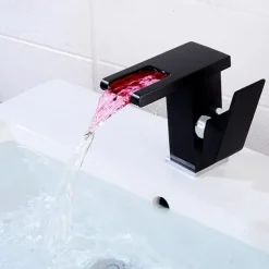 Modern Style Bathroom Sink Faucet LED/Waterfall Electroplated Centerset Single Handle One HoleBath Taps/Bathroom Sink Faucet+ Accessories/Contemporary/Vintage/Yes/Brass