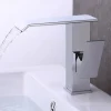 Modern Style Brass Waterfall Bathroom Sink Faucet,White Chrome Electroplated Single Handle One Hole Bath Taps with Hot and Cold Switch