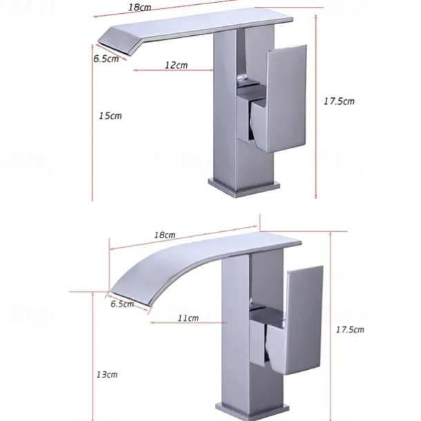 Modern Style Brass Waterfall Bathroom Sink Faucet,White Chrome Electroplated Single Handle One Hole Bath Taps with Hot and Cold Switch