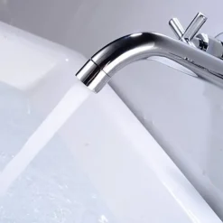 Modern Utility Sink Laundry Chrome Gold Black Faucet with Rotatable Spout, Wall Mount Two Handles Three Holes Wash Basin Tap with Hot and Cold Water Switch, Laundry Tub Pot Filler Commercial Faucet