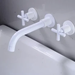 Modern Utility Sink Laundry Chrome Gold Black Faucet with Rotatable Spout, Wall Mount Two Handles Three Holes Wash Basin Tap with Hot and Cold Water Switch, Laundry Tub Pot Filler Commercial Faucet