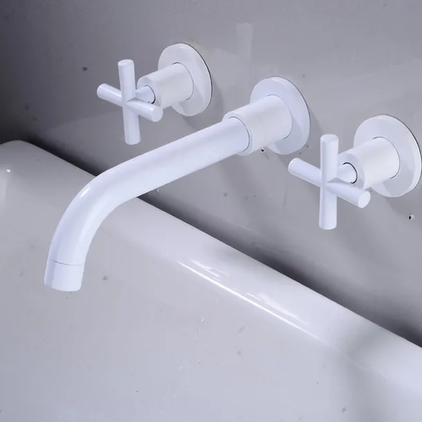 Modern Utility Sink Laundry Chrome Gold Black Faucet with Rotatable Spout, Wall Mount Two Handles Three Holes Wash Basin Tap with Hot and Cold Water Switch, Laundry Tub Pot Filler Commercial Faucet