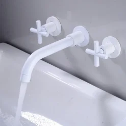 Modern Utility Sink Laundry Chrome Gold Black Faucet with Rotatable Spout, Wall Mount Two Handles Three Holes Wash Basin Tap with Hot and Cold Water Switch, Laundry Tub Pot Filler Commercial Faucet