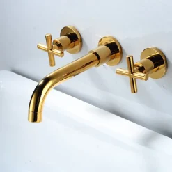 Modern Utility Sink Laundry Chrome Gold Black Faucet with Rotatable Spout, Wall Mount Two Handles Three Holes Wash Basin Tap with Hot and Cold Water Switch, Laundry Tub Pot Filler Commercial Faucet