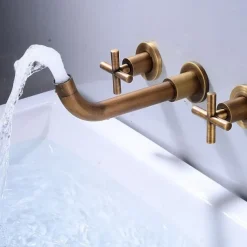 Modern Utility Sink Laundry Chrome Gold Black Faucet with Rotatable Spout, Wall Mount Two Handles Three Holes Wash Basin Tap with Hot and Cold Water Switch, Laundry Tub Pot Filler Commercial Faucet