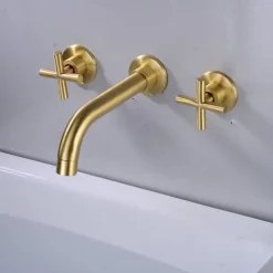 Modern Utility Sink Laundry Chrome Gold Black Faucet with Rotatable Spout, Wall Mount Two Handles Three Holes Wash Basin Tap with Hot and Cold Water Switch, Laundry Tub Pot Filler Commercial Faucet