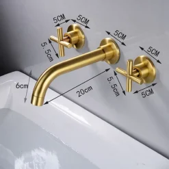 Modern Utility Sink Laundry Chrome Gold Black Faucet with Rotatable Spout, Wall Mount Two Handles Three Holes Wash Basin Tap with Hot and Cold Water Switch, Laundry Tub Pot Filler Commercial Faucet