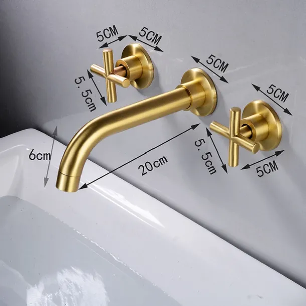 Modern Utility Sink Laundry Chrome Gold Black Faucet with Rotatable Spout, Wall Mount Two Handles Three Holes Wash Basin Tap with Hot and Cold Water Switch, Laundry Tub Pot Filler Commercial Faucet