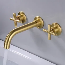 Modern Utility Sink Laundry Chrome Gold Black Faucet with Rotatable Spout, Wall Mount Two Handles Three Holes Wash Basin Tap with Hot and Cold Water Switch, Laundry Tub Pot Filler Commercial Faucet