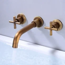 Modern Utility Sink Laundry Chrome Gold Black Faucet with Rotatable Spout, Wall Mount Two Handles Three Holes Wash Basin Tap with Hot and Cold Water Switch, Laundry Tub Pot Filler Commercial Faucet