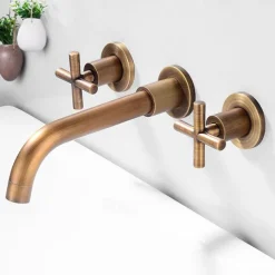 Modern Utility Sink Laundry Chrome Gold Black Faucet with Rotatable Spout, Wall Mount Two Handles Three Holes Wash Basin Tap with Hot and Cold Water Switch, Laundry Tub Pot Filler Commercial Faucet