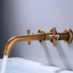 Modern Utility Sink Laundry Chrome Gold Black Faucet with Rotatable Spout, Wall Mount Two Handles Three Holes Wash Basin Tap with Hot and Cold Water Switch, Laundry Tub Pot Filler Commercial Faucet