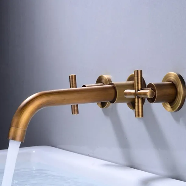 Modern Utility Sink Laundry Chrome Gold Black Faucet with Rotatable Spout, Wall Mount Two Handles Three Holes Wash Basin Tap with Hot and Cold Water Switch, Laundry Tub Pot Filler Commercial Faucet