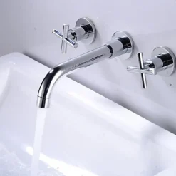 Modern Utility Sink Laundry Chrome Gold Black Faucet with Rotatable Spout, Wall Mount Two Handles Three Holes Wash Basin Tap with Hot and Cold Water Switch, Laundry Tub Pot Filler Commercial Faucet