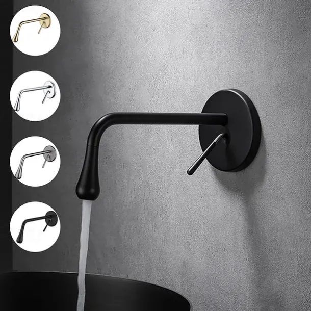 Modern Utility Sink Laundry Chrome Black Faucet with Rotatable Drop Shape Spout, Wall Mount One Handle One Hole Wash Basin Tap with Hot and Cold Water Switch, Laundry Tub Pot Filler Commercial Faucet