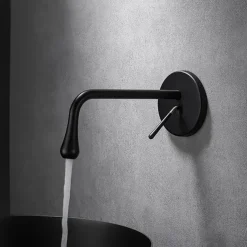 Modern Utility Sink Laundry Chrome Black Faucet with Rotatable Drop Shape Spout, Wall Mount One Handle One Hole Wash Basin Tap with Hot and Cold Water Switch, Laundry Tub Pot Filler Commercial Faucet